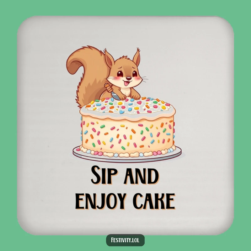 Funny Squirrel Cake Coaster Set: Protect Surfaces Sweetly