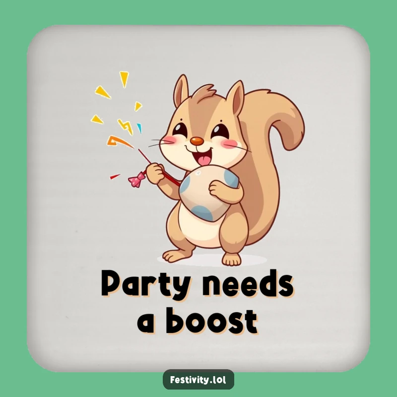 Funny Squirrel Party Popper Coaster: Protect Surfaces with Humor