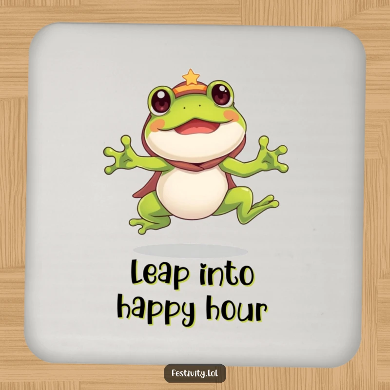 Funny Frog Coaster: A silly frog in costume leaps with enthusiasm, adding humorous protection to your surfaces.