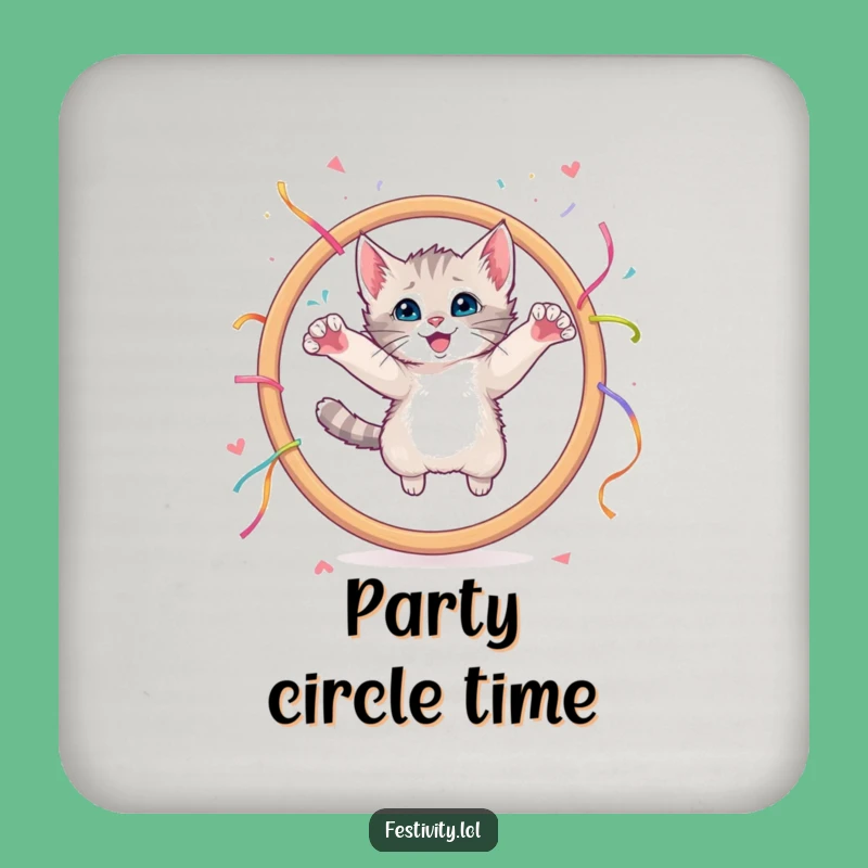 Funny Kitten Hoop Leap Coaster: Protect Surfaces with Playful Humor!