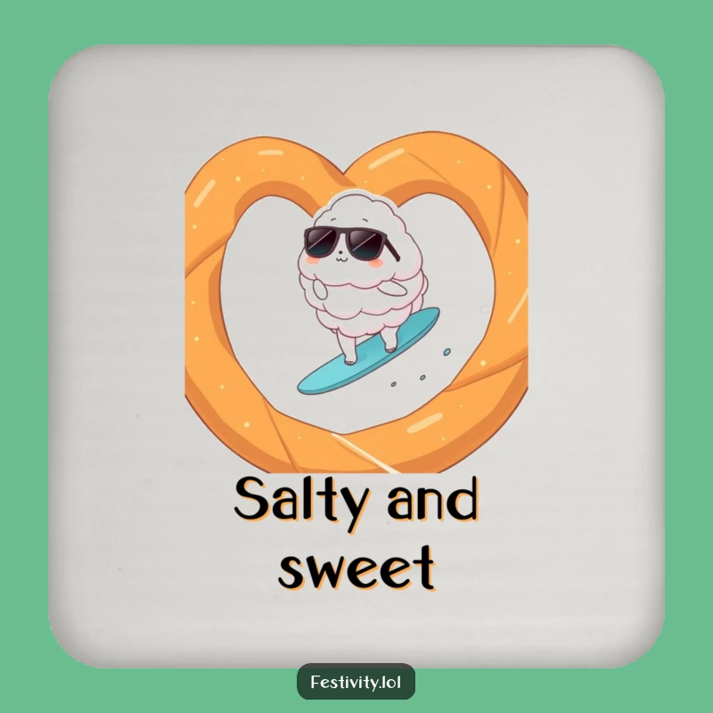 Funny Cloud Surfer Pretzel Drink Coaster: Protect Surfaces with Salty Style