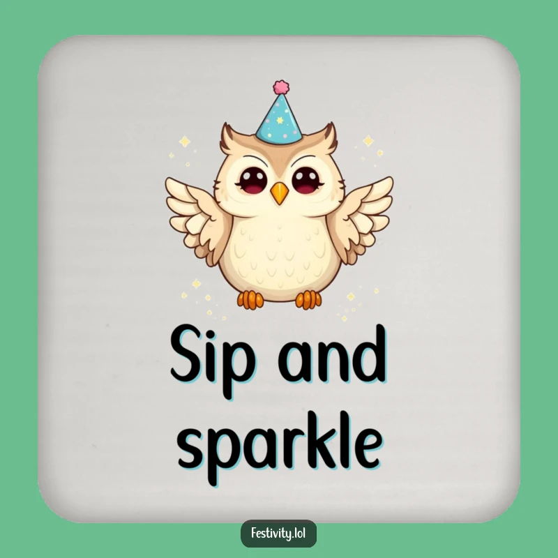 Funny Owl Party Coaster: Protect Surfaces, Glitter Spill Charm, Gift