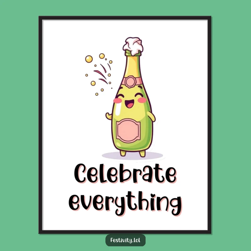 Funny Champagne Pop Poster: Cheerful Bubbly Art, Festive Funny Gift