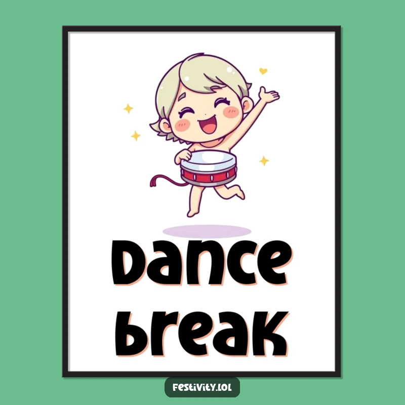 Funny Dancing Poster - Merry Tambourine Art - Music Lover Decor