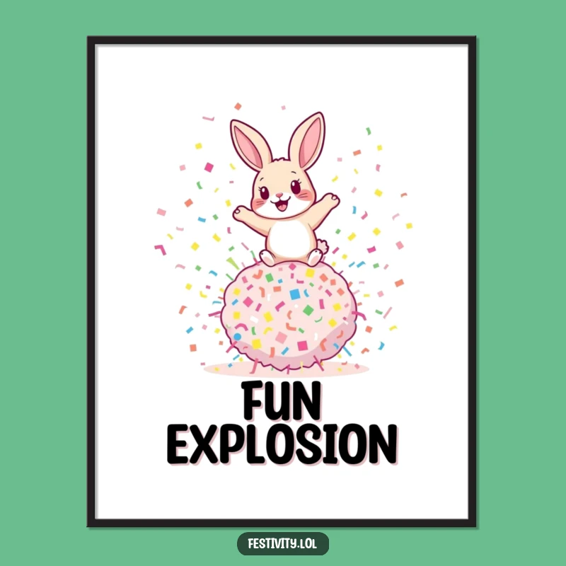 Funny Rabbit Confetti Poster: Bouncing Fun Art, Whimsical Decor