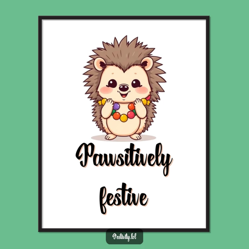 Funny Cheerful Hedgehog Poster: Brighten Your Walls with This Adorable Festive Art