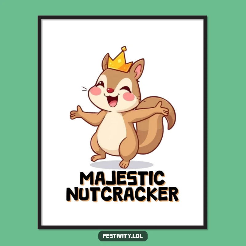 Funny Dancing Squirrel Crown Poster - Regal Art for a Hilarious Home Gift