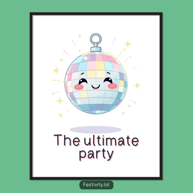 Funny Disco Ball Poster: Satisfied Twinkle, Light Beam Wall Art