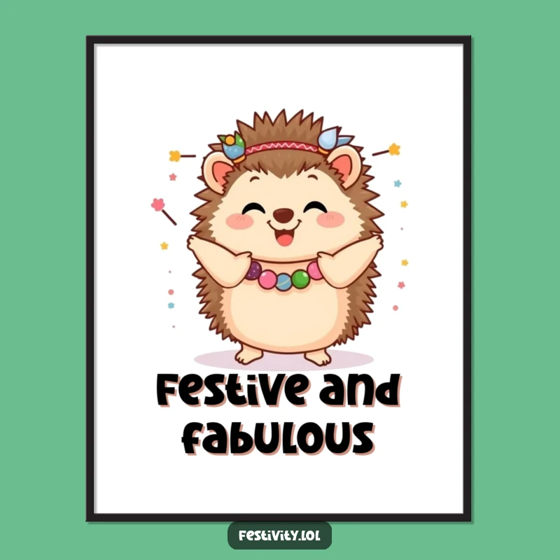 Funny Hedgehog Garland Dance Poster: Brighten Your Space with Festive, Hilarious Art