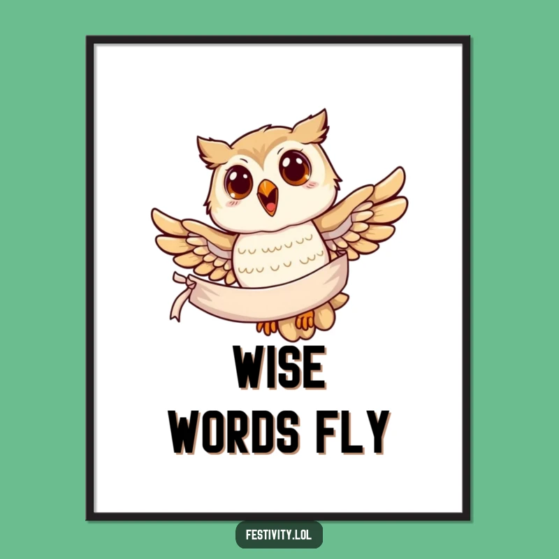 Funny Owl Banner Poster: Art Print, Wise Message, Great Funny Gift
