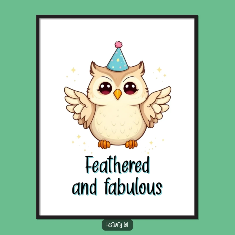 Funny Owl Party Poster: Joyful Glitter Spill Art, Whimsical Decor Gift