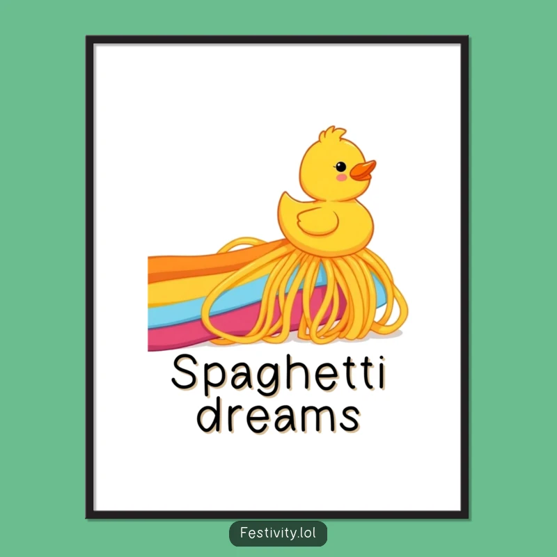 Funny Spaghetti Rainbow Duck Poster: Hilarious Wall Art for Instant Fun