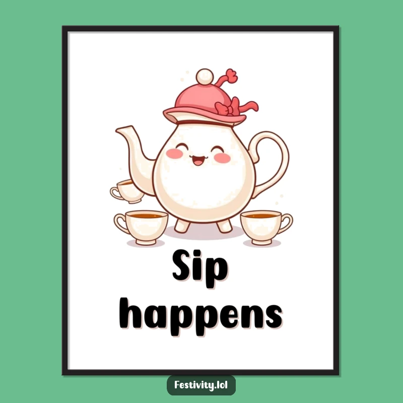 Funny Teapot Juggling Poster: Whimsical Cartoon Character Art For A Humorous Gift