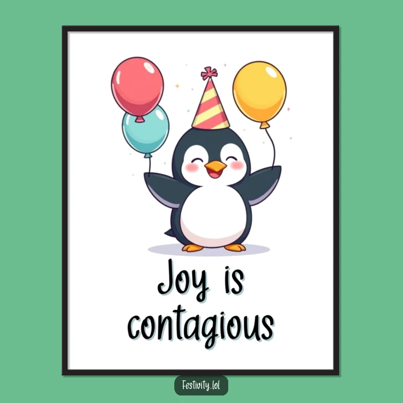 Funny Penguin Party Poster: Giggling Juggler's Festive Fun, Quirky Celebration Art