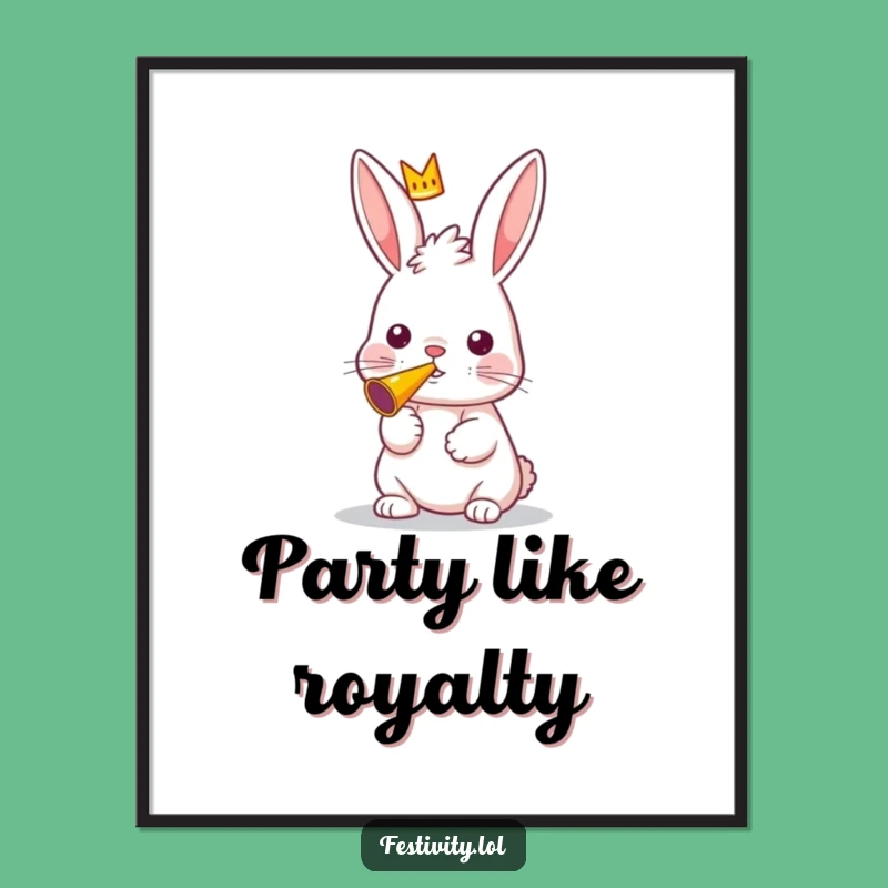 Funny Rabbit Art Print: Curious Royal Blows Party Horn for Wall Merriment
