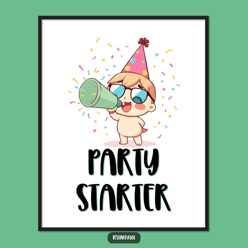 Funny Party Cannon Poster - Delighted Character Art - Festive Decor