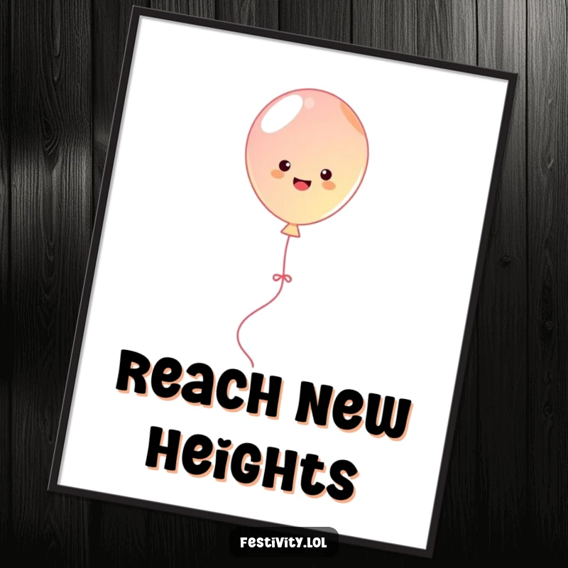 Funny cute balloon joyfully bouncing with streamers, a humorous and festive poster for wall decoration.