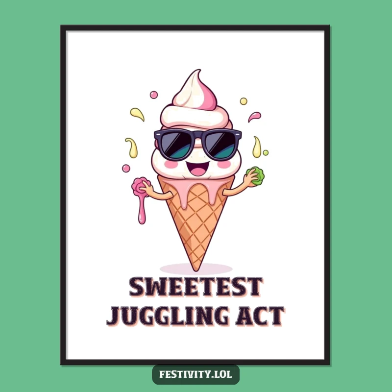 Funny Ice Cream Poster: Hilarious Juggling Melts Art Print, Perfect Funny Gift Decor