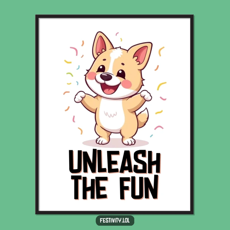 Funny Dancing Dog Poster: Joyful Canine Celebration Art, Humorous Decor