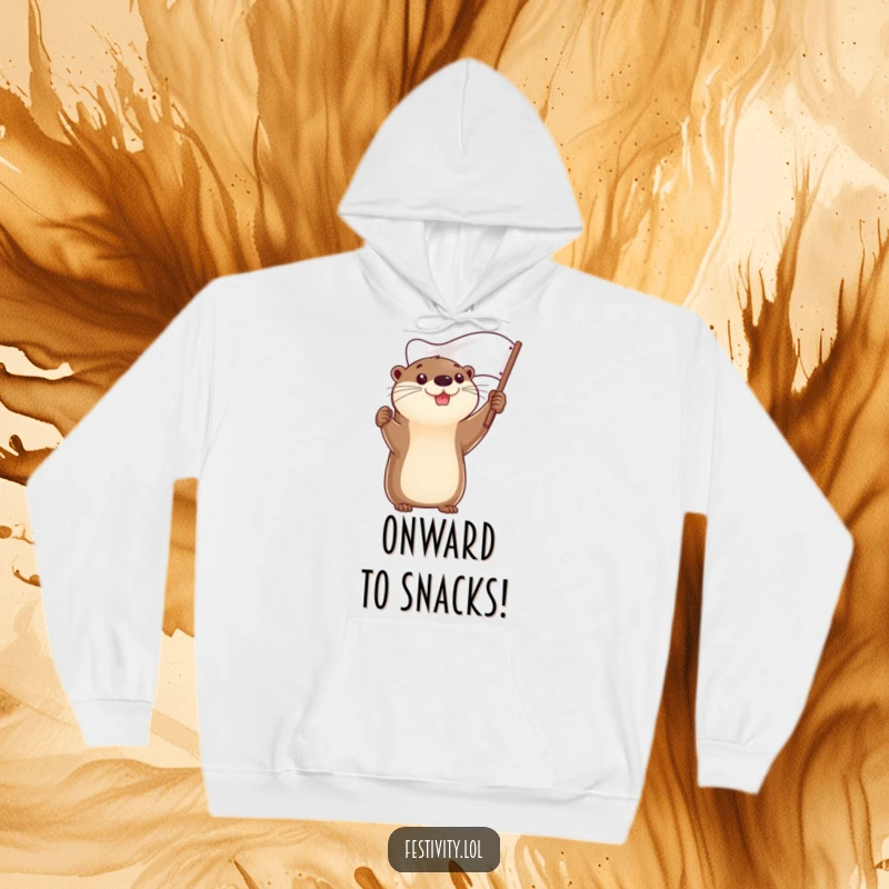 Funny hoodie featuring a determined otter proudly holding a flag, ideal for staying warm and motivated.