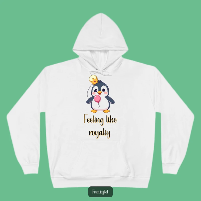 Funny Penguin Royal Hoodie - Stay Cozy with Surprise Balloon Vibes!