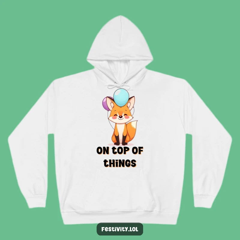 Funny Fox Balloon Hoodie: Cozy Balance, Warm & Humorous Gift