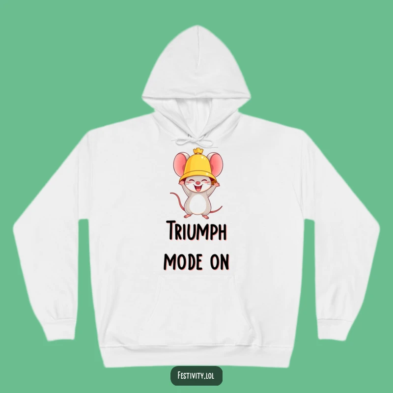 Funny Triumphant Mouse Hoodie: Stay Cozy While Celebrating Your Victories