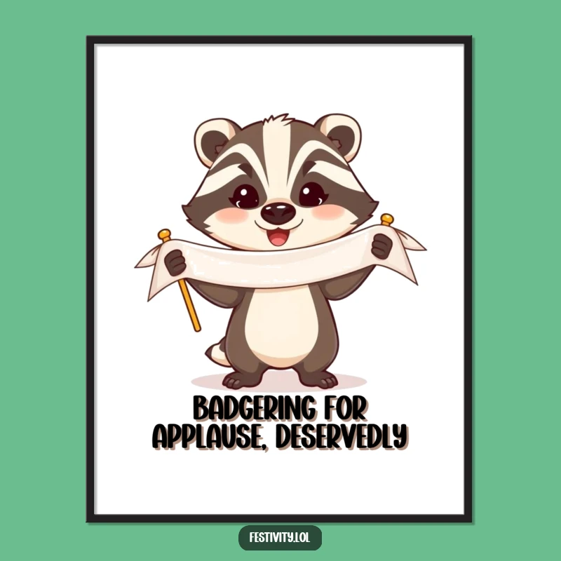Funny Free Printable Wall Art: Triumphant Badger Banner - Proud Downloadable Decor
