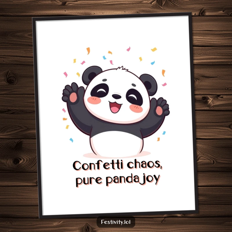 Funny Free Printable Wall Art: A panda gleefully tossing confetti, creating a vibrant and celebratory atmosphere.