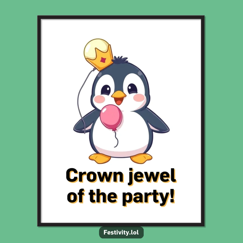 Free Printable Wall Art: Penguin Crown Balloon Decor - Downloadable Whimsy