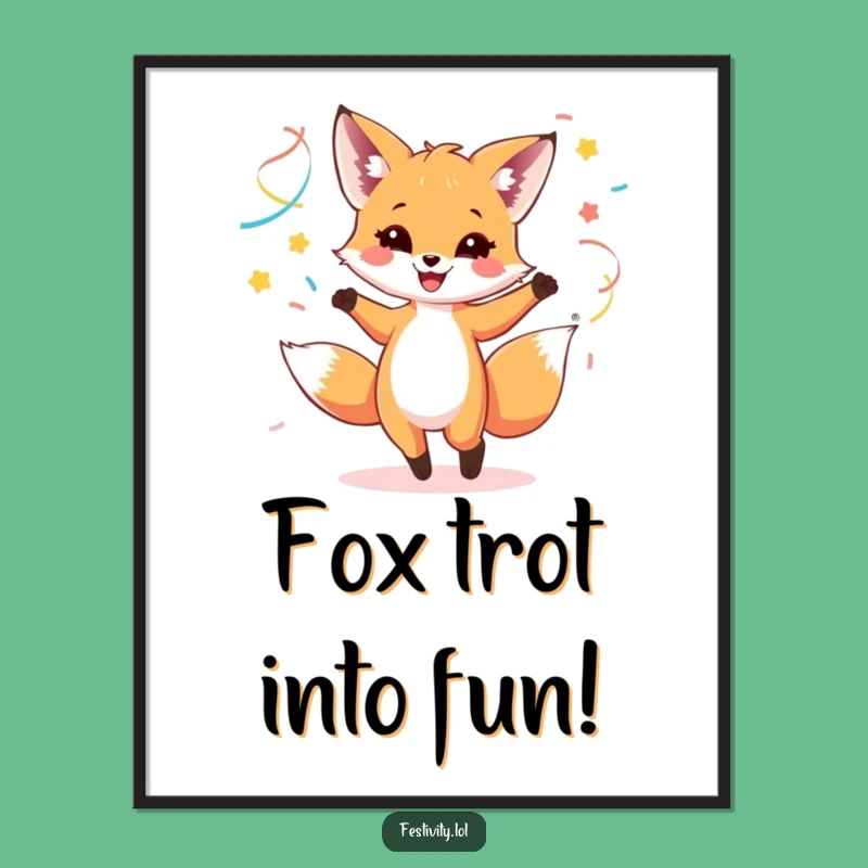 Free Printable Wall Art: Dancing Fox Cub Streamers Decor - Downloadable Joy