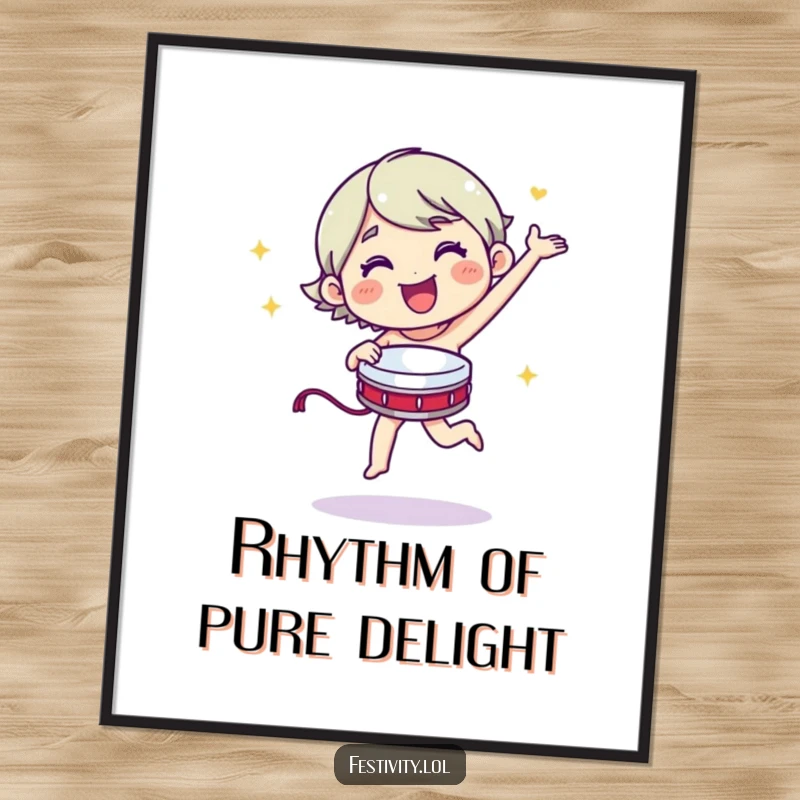 Funny Free Printable Wall Art: Merry character energetically dancing with a tambourine, a celebration of movement.