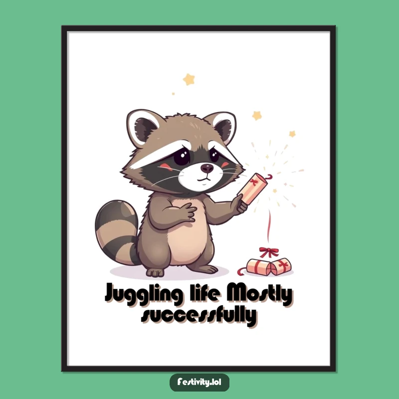 Free Printable Raccoon Juggling Crackers Wall Art - Quirky Decor Download
