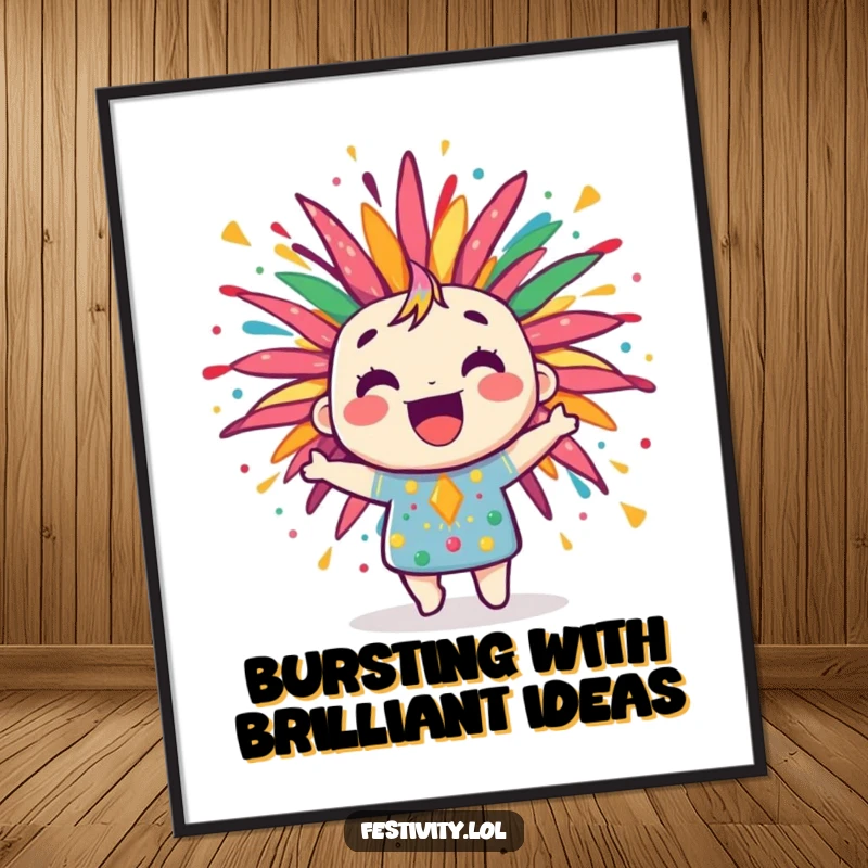 Funny Free Printable Wall Art: A jubilant firework character erupts in a spectacular display of colorful, joyful patterns, lighting up the room.