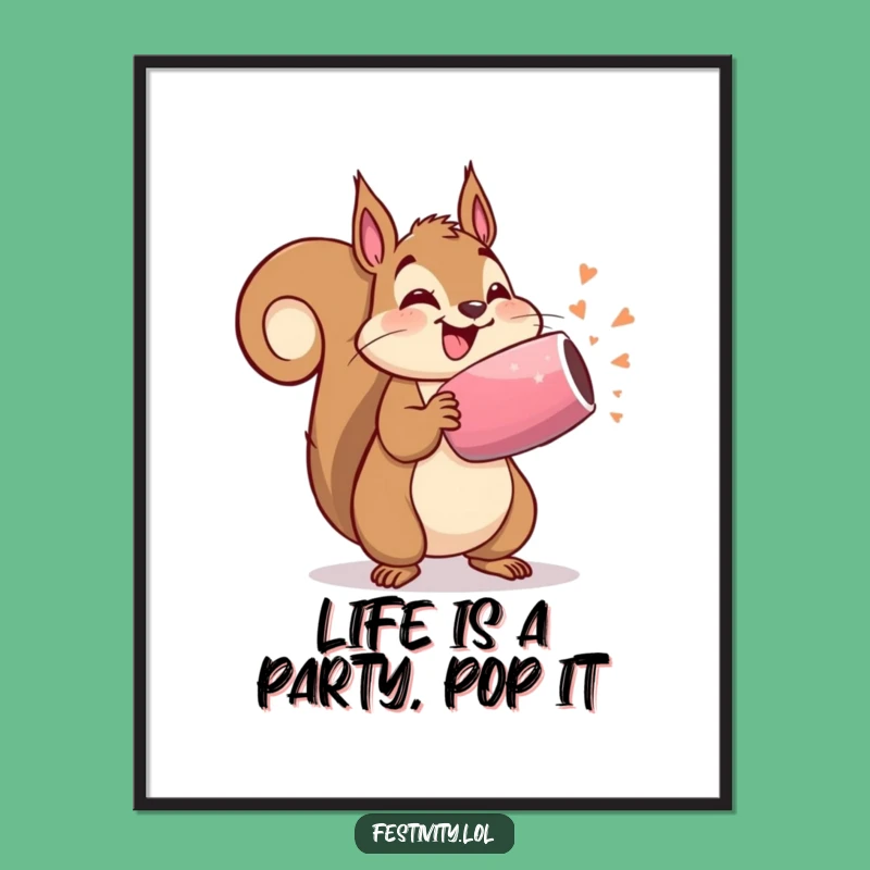 Free Printable Wall Art: Squirrel Party Popper - Funny Downloadable Decor
