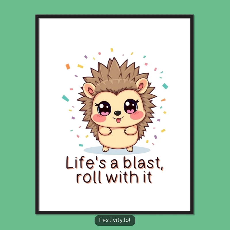 Funny Free Printable Wall Art: Hedgehog Confetti Surprise Downloadable Art