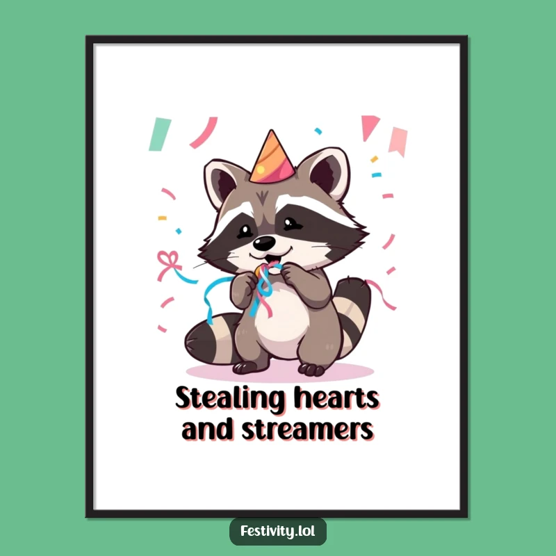 Funny Free Printable Wall Art: Mischievous Raccoon Party Stealer - Downloadable Decor