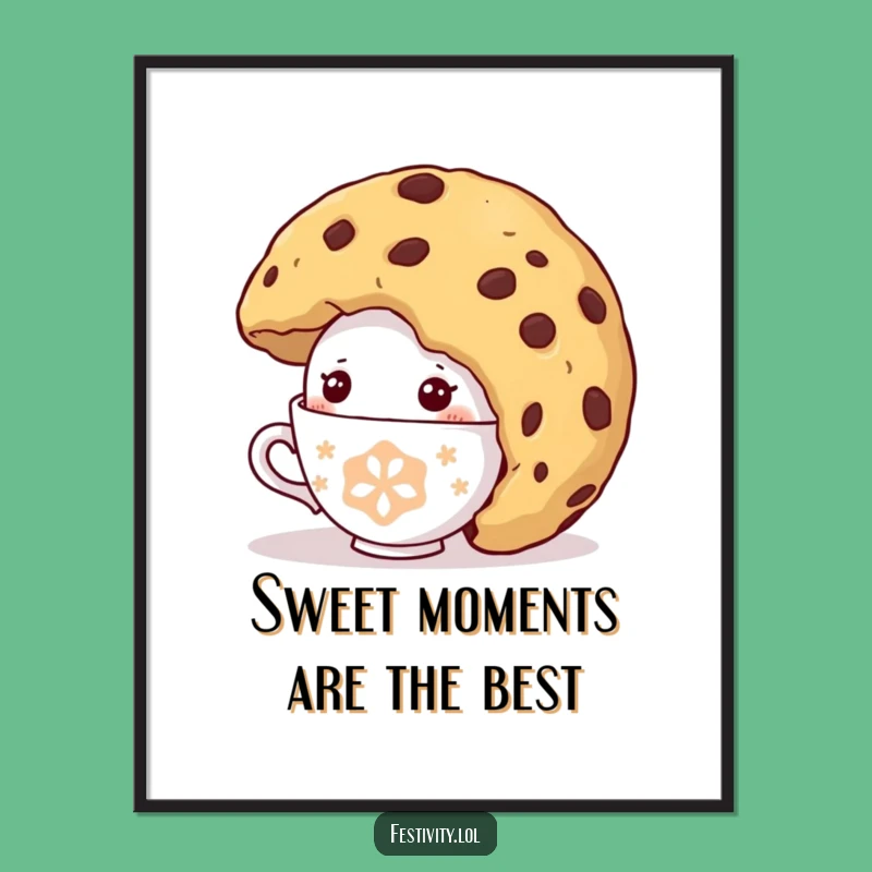 Funny Free Printable Wall Art: Shy Teacup & Cookie - Quirky Downloadable Decor