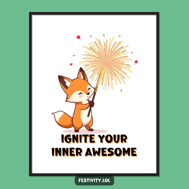 Free Printable Fox Firework Wall Art - Funny Downloadable Decor