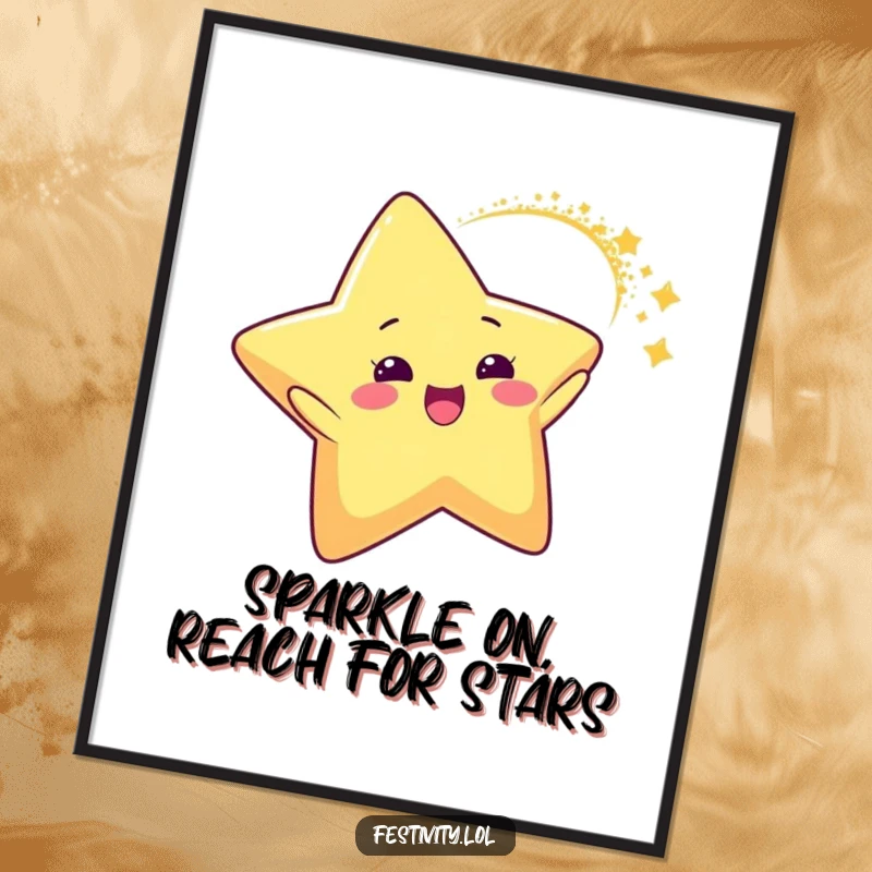 Funny Free Printable Wall Art: A delighted star character leaving a trail of sparkling glitter in a dynamic arc.