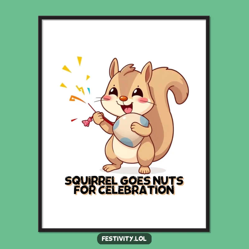 Funny Free Printable Wall Art: Squirrel Party Popper - Humorous Downloadable Decor for Your Home