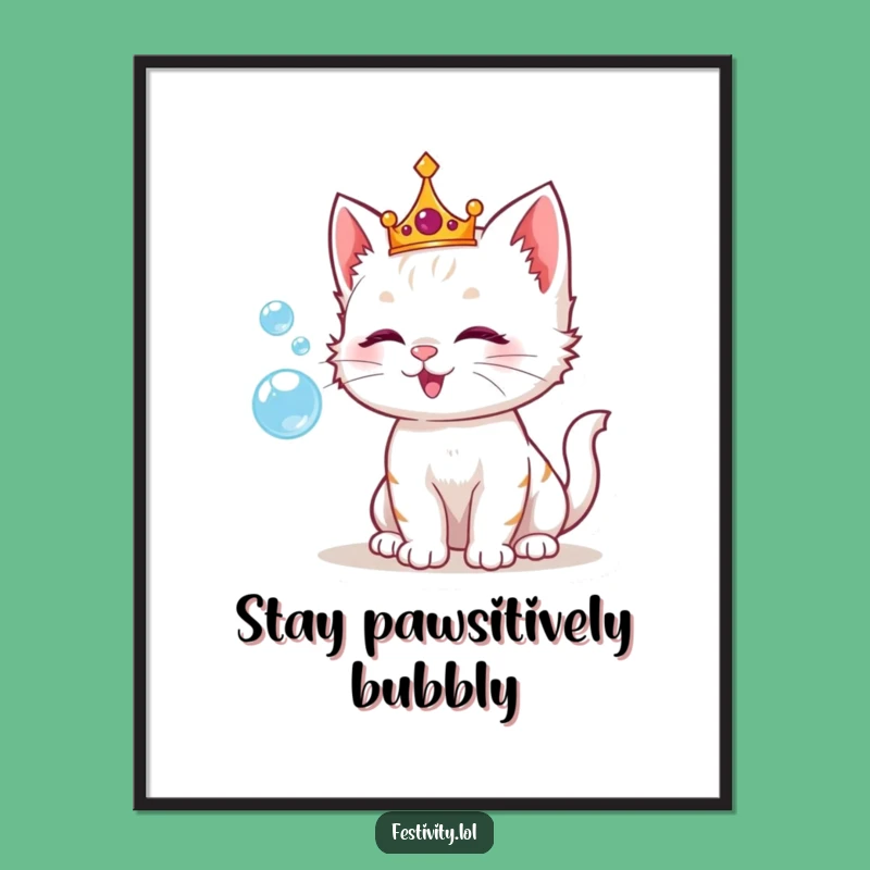 Free Printable Wall Art: Kitten Blowing Bubbles - Funny Royal Downloadable Decor