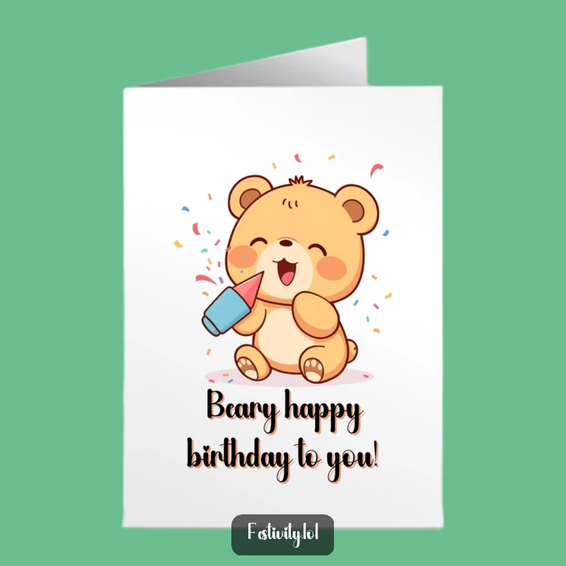 Free Printable Funny Birthday Card: Bear Cub Confetti Pop Downloadable Gift