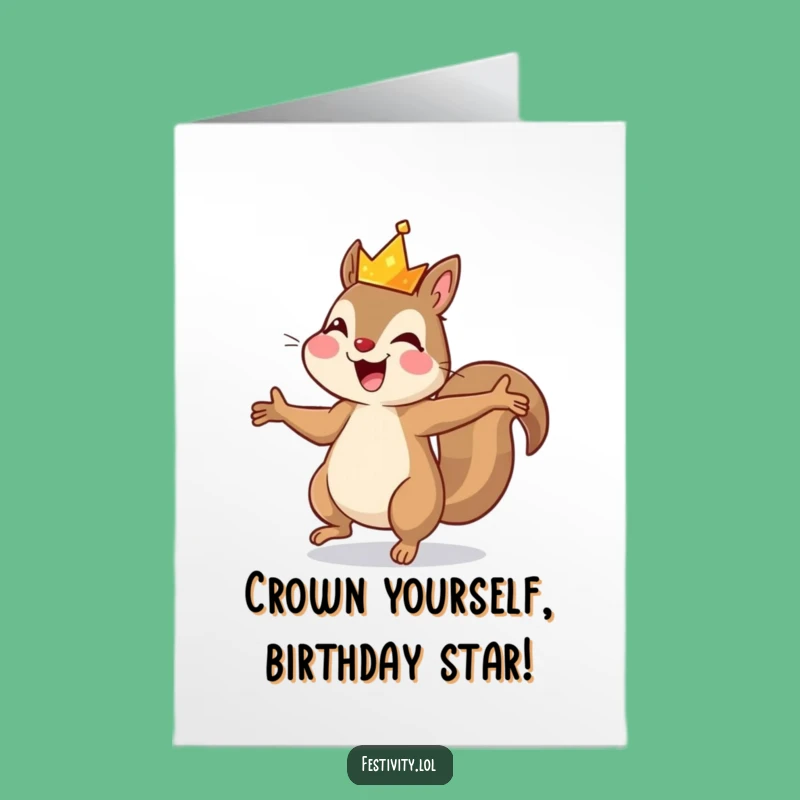 Free Printable Birthday Card: Dancing Squirrel Crown Funny Downloadable Gift for Her or Him