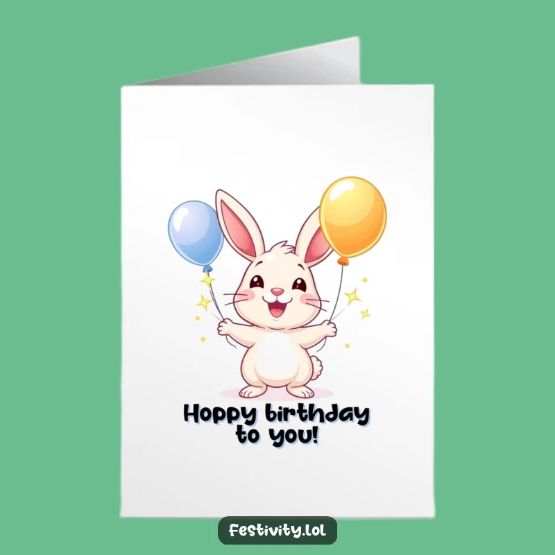 Free Printable Birthday Card: Cheerful Rabbit Juggling - Humorous Downloadable Gift