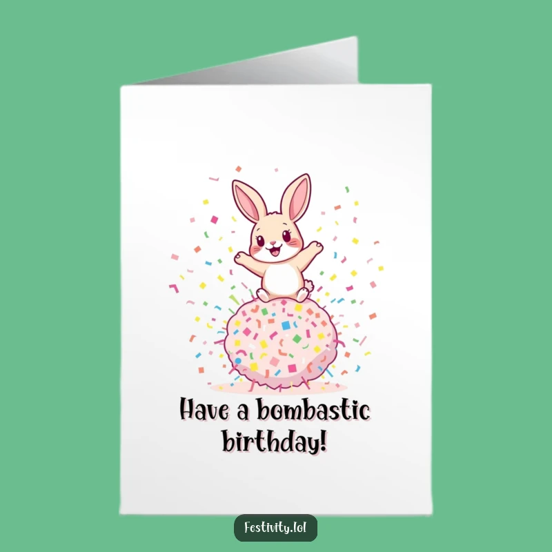 Free Printable Birthday Card: Confetti Bomb Rabbit, Funny Downloadable Gift