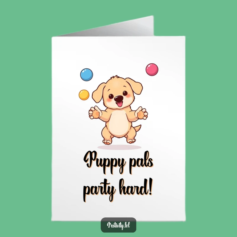 Free Printable Birthday Card: Funny Puppy Juggling Balls, Perfect Downloadable Gift!