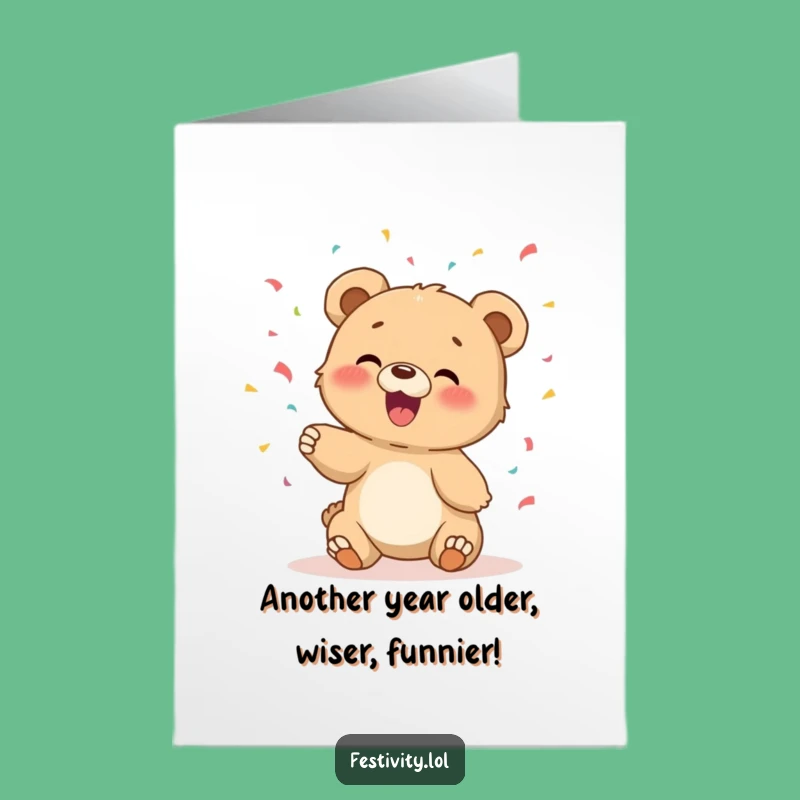 Free Printable Birthday Card: Giggling Bear Cub Confetti for a Funny Downloadable Gift