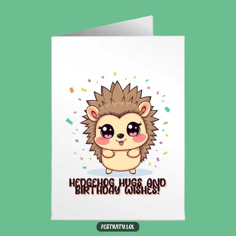 Free Printable Birthday Card: Hedgehog Surprise Confetti Blast Funny Downloadable