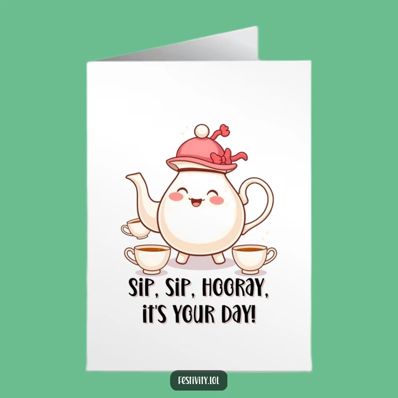 Free Printable Birthday Card: Juggling Teapot Fun for a Whimsical Downloadable Gift